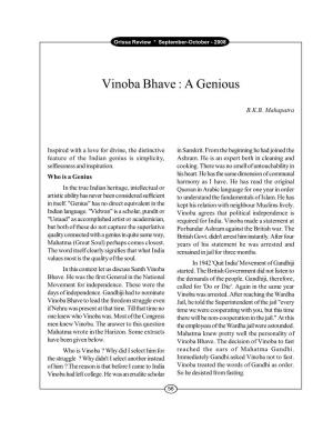 Vinoba Bhave : a Genious