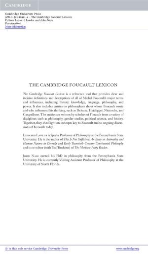 The Cambridge Foucault Lexicon Editors Leonard Lawlor and John Nale Frontmatter More Information