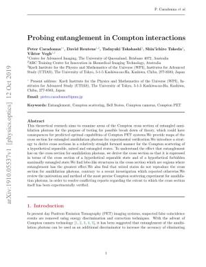 Probing Entanglement in Compton Interactions Arxiv:1910.05537V1