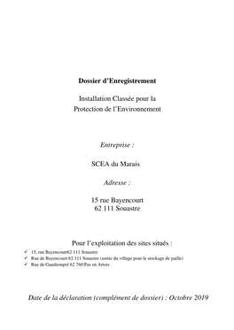 Enregistrement ICPE SCEA Des Marais 2