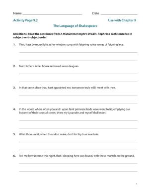 Name Date Activity Page 9.2 Use with Chapter 9 the Language Of