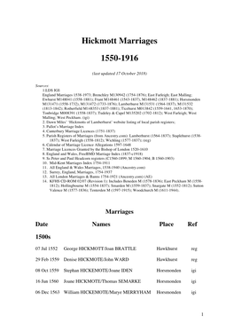 Hickmott Marriages 1550-1916