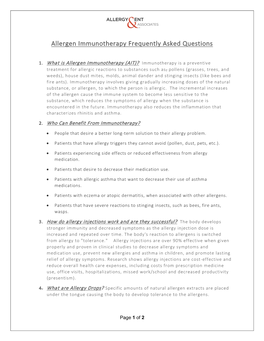 Allergen Immunotherapy Frequently Asked Questions