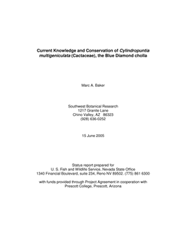 Current Knowledge and Conservation of Cylindropuntia Multigeniculata (Cactaceae), the Blue Diamond Cholla