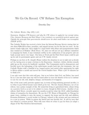 CW Refuses Tax Exemption