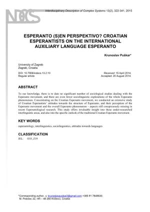 En Perspektivo? Croatian Esperantists on the International Auxiliary Language Esperanto
