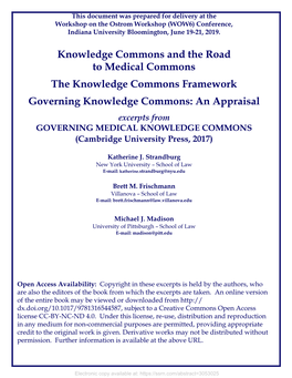 Knowledge Commons and the Road To