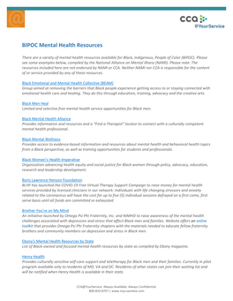 BIPOC Mental Health Resources