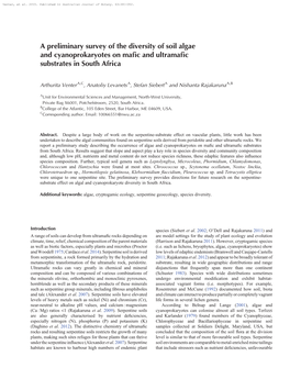 A Preliminary Survey of the Diversity of Soil Algae And'cyanoprokaryotes'on