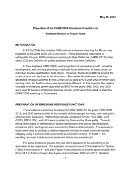 May 18, 2012 Projection of the CARB 2008 Emissions Inventory For