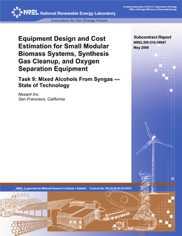 Equipment Design and Cost Estimation for Small Modular Biomass Systems, Synthesis Gas Cleanup and Oxygen Separation Equipment”