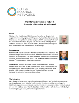 The Internet Governance Network Transcript of Interview with Vint Cerf