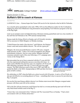 Buffalo's Gill to Coach at Kansas Page 1 of 2