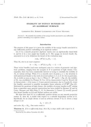 Stability of Syzygy Bundles on an Algebraic Surface
