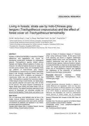 Strata Use by Indo-Chinese Gray Langurs (Trachypithecus Crepusculus) and the Effect of Forest Cover on Trachypithecus Terrestriality