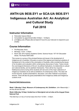 Indigenous Australian Art: an Analytical and Cultural Study Fall 2018