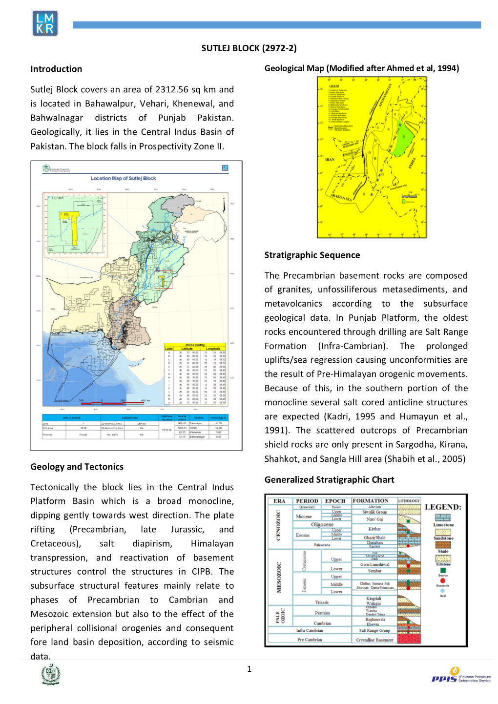 (2972-2) Introduction Sutlej Block Covers an Area of 2312.56 Sq Km and Is Located in Bahawalpur, Vehari, Khenewal