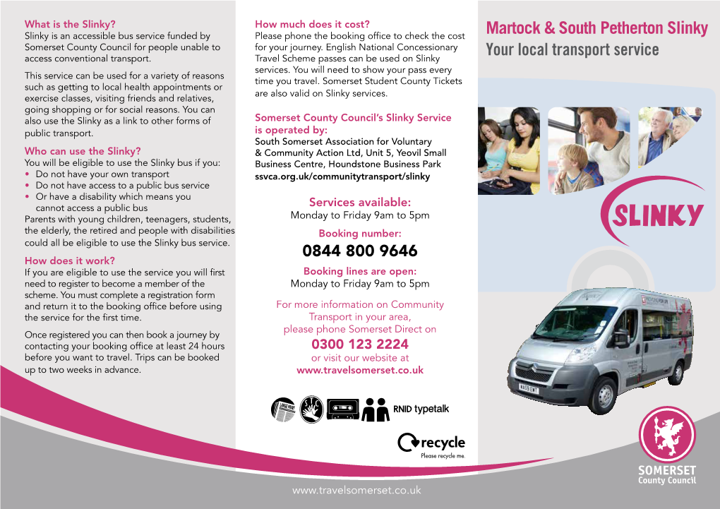 Martock & South Petherton Slinky Your Local Transport Service