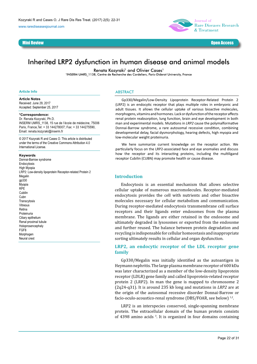 Inherited LRP2 Dysfunction in Human Disease and Animal Models