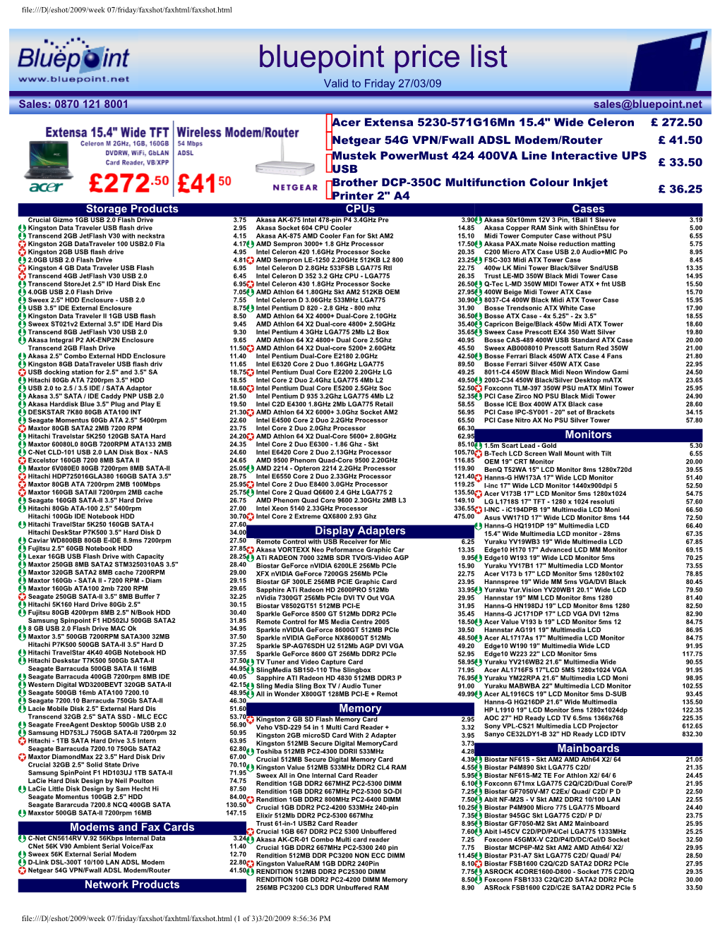 Bluepoint Price List