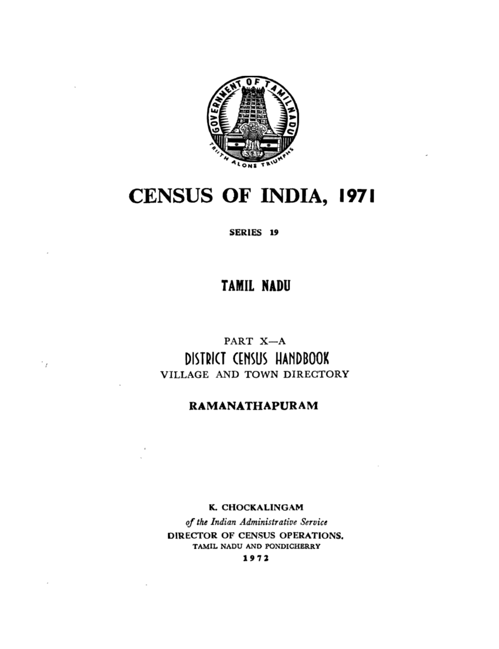 District Census Handbook, Ramanathapuram, Part X-A, Series-19