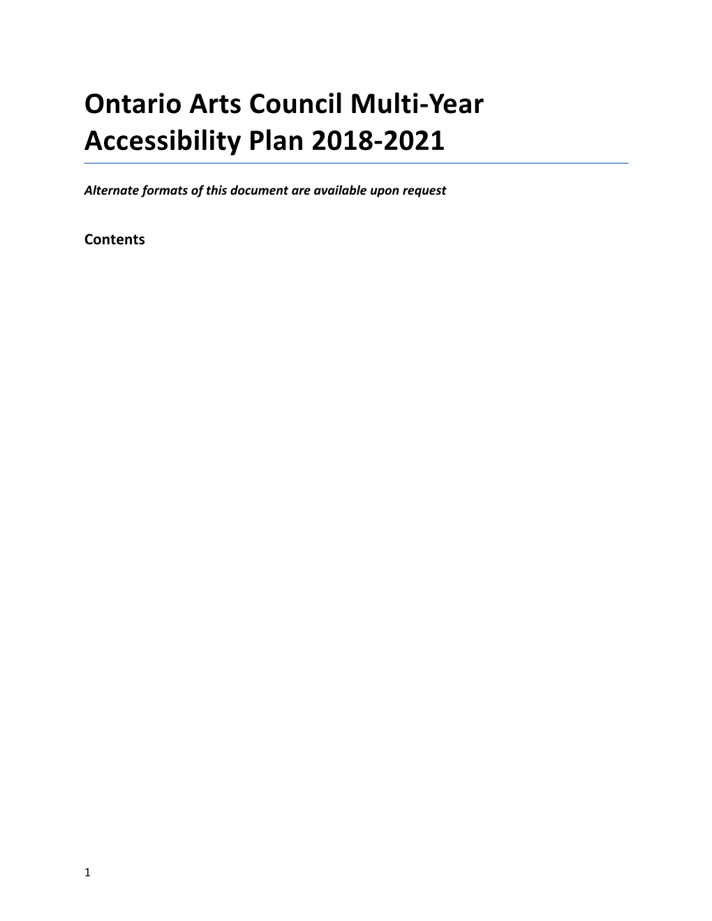 Ontario Arts Council Multi-Year Accessibility Plan 2018-2021