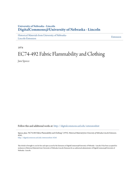 EC74-492 Fabric Flammability and Clothing Jane Speece