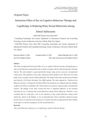Original Paper Interaction Effect of Sex on Cognitive Behaviour Therapy
