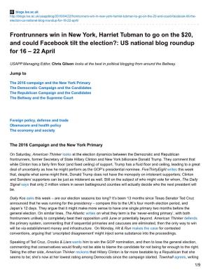 Frontrunners Win in New York, Harriet Tubman to Go on the $20, and Could Facebook Tilt the Election?: US National Blog Roundup for 16 – 22 April