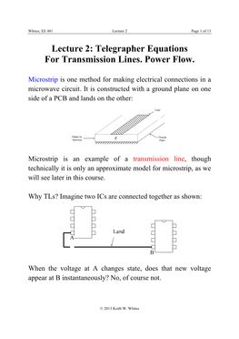 Lecture 2: Telegrapher Equations for Transmission Lines. Power Flow