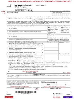 PA Rent Certificate and Rental Occupancy Affidavit (PA-1000