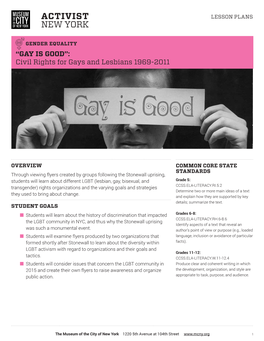 ''GAY IS GOOD'': Civil Rights for Gays and Lesbians 1969-2011