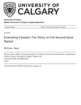 Evaluating Canada's Tax Policy on the Second-Hand Market