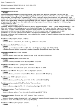 Index Fungorum No. 146 Effectively Published 10/05/2014 10:39:08 (ISSN 2049-2375) Nomenclatural Novelties : Alfredo