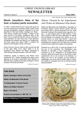 CHRIST CHURCH LIBRARY NEWSLETTER Volume 5, Issue 2 Hilary 2009