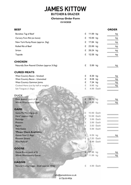 Christmas Order Form BEEF ORDER CHICKEN CURED MEATS DUCK