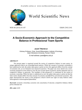 A Socio-Economic Approach to the Competitive Balance in Professional Team Sports