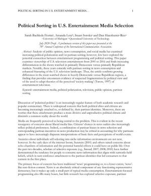 Partisan Sorting in US Entertainment