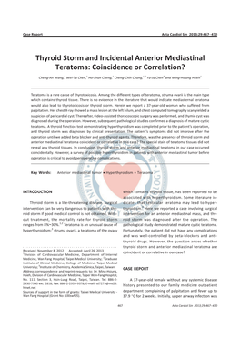 Thyroid Storm and Incidental Anterior Mediastinal Teratoma: Coincidence Or Correlation?