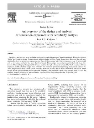 An Overview of the Design and Analysis of Simulation Experiments for Sensitivity Analysis Jack P.C