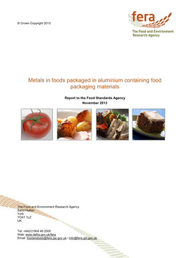 Metals in Foods Packaged in Aluminium Containing Food Packaging Materials