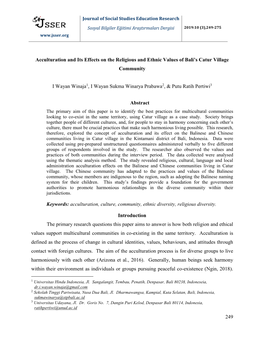 249 Acculturation and Its Effects on the Religious and Ethnic Values Of
