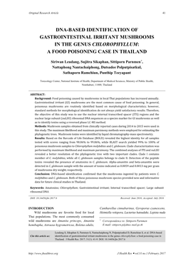 Dna-Based Identification of Gastrointestinal Irritant Mushrooms in the Genus Chlorophyllum: a Food Poisoning Case in Thailand