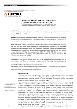 Profile of Patients with Floaters in Saiful Anwar Hospital Malang