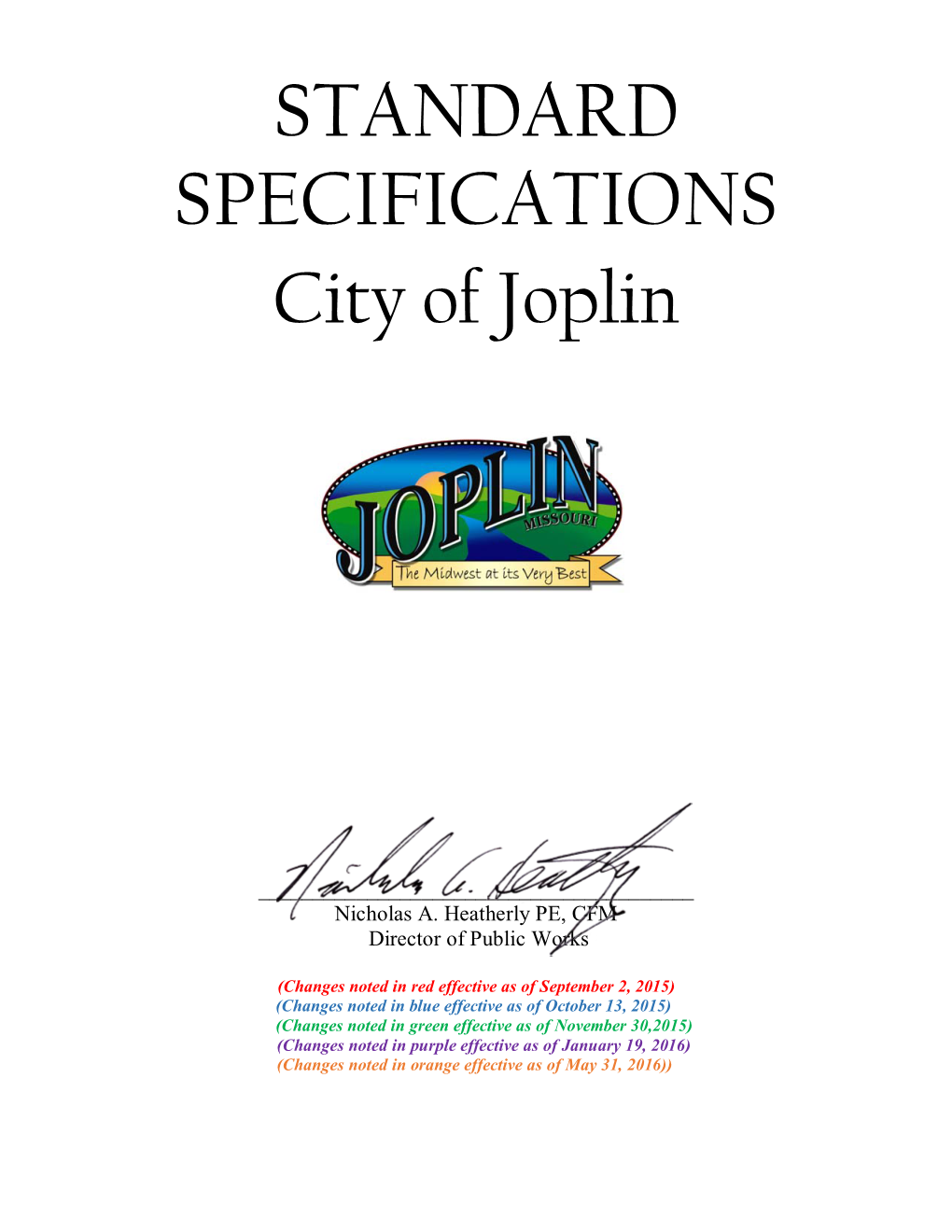 STANDARD SPECIFICATIONS City of Joplin