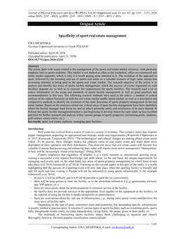 Original Article Specificity of Sport Real Estate Management