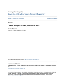 Current Intrapartum Care Practices in India