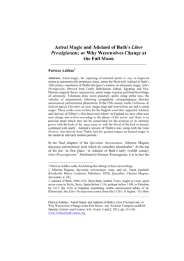 Astral Magic and Adelard of Bath's Liber Prestigiorum