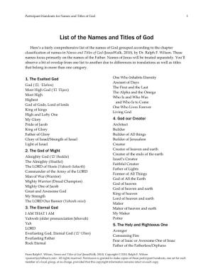 List of the Names and Titles of God