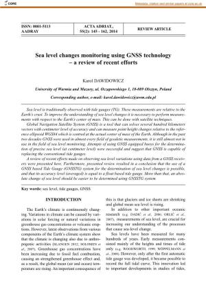 Sea Level Changes Monitoring Using GNSS Technology – a Review of Recent Efforts